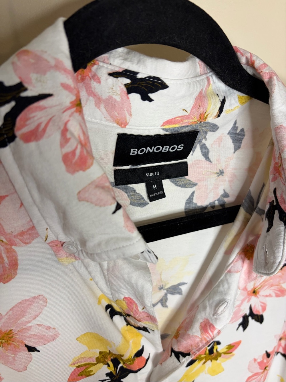 Bonobos White Short-Sleeve Button-Down with Pink & Yellow Floral Print #1076 - Picture 3 of 7